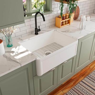 DeerValley White Fireclay 33 in. Single Bowl Farmhouse Apron Workstation Kitchen Sink with Accessories