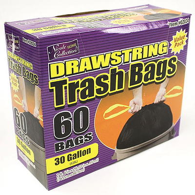 Nicole Home Collection Drawstring Trash Bags, 30 Gallon, Black, 40 ct