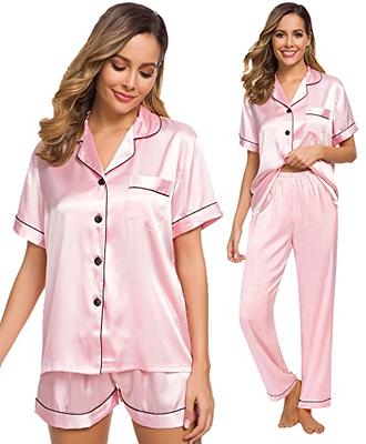 Womens Silk Satin Pajamas Set Two-Piece Sleepwear Loungewear Button-Down  Sets, Clothing Suits for Autumn Winter