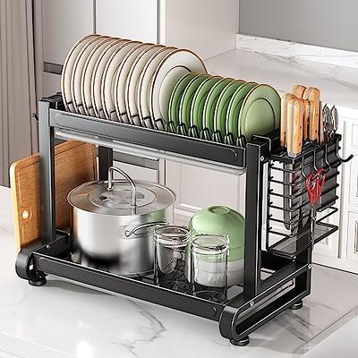 Santentre 2-Tier Dish Drying Rack with Utensil Holder& Cup Rack, Large  Capacity Dish Rack for Space Saver, Drying Rack for Kitchen Counter, Rust