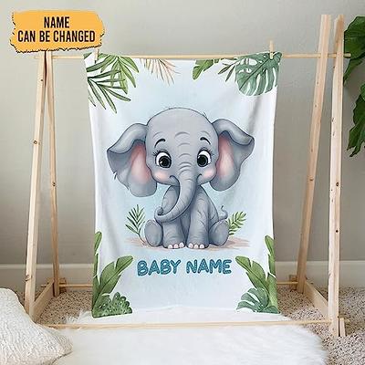 Elephant Blanket, Custom Name Baby Blanket, Elephant Baby Blanket