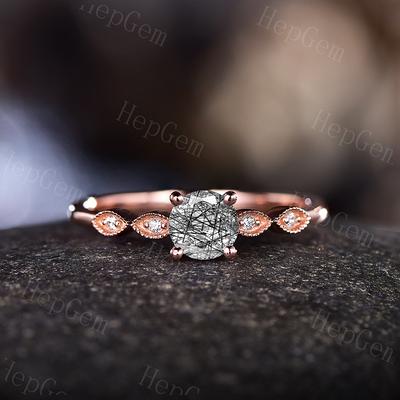 Vintage Natural Morganite Hexagon Ring Set w/ Diamond Open Milgrain Enhancer Band Rose Gold