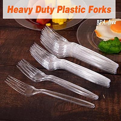 Clear Plastic Forks (300 Pack) - Party Disposable Forks - Heavyweight Utensils - Plastic Cutlery Bulk for Events, Everyday Meals, Take-Out, Restaurant