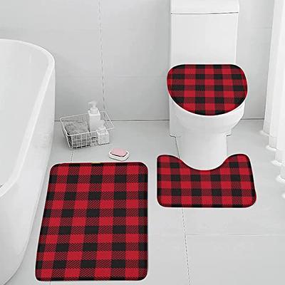 Christmas Kitchen Rugs 2 PCS Red Black Buffalo Check Plaid Winter