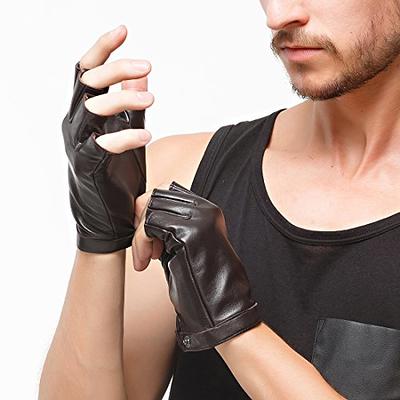 Womens Half Finger Leather Gloves Fingerless