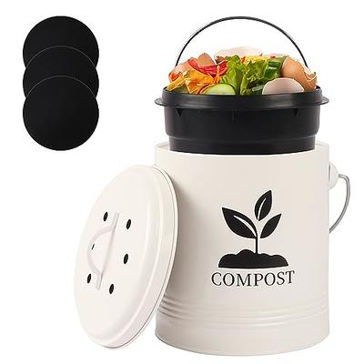 Third Rock Kitchen Compost Bin - 1.3 Gallon Indoor Compost Bin Countertop - Includes Inner Compost Bucket Liner & Charcoal Filter, White