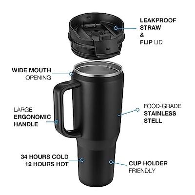 EALGRO 40 oz Tumbler with Handle, Large Insulated Tumblers with Straw and  Lid, Stainless Steel Vacuum Travel Coffee Mug Cup, Black