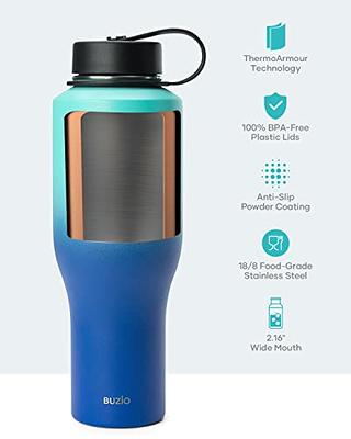 BUZIO 32 Oz Stainless Steel Vacuum Insulated Water Bottle, Tumbler Travel  Flask with Straw Lid and Flex Cap Fit in All Car Cup Holder 