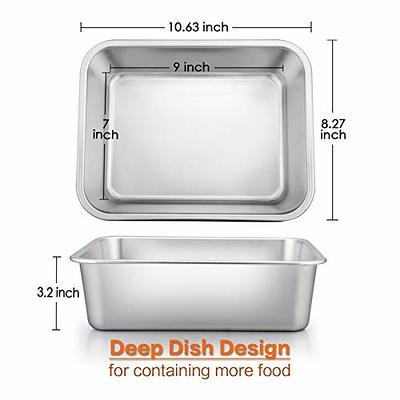 TeamFar Square Cake Pan, 9 Inch Stainless Steel Square Baking Roasting Pan  for Cake Brownie Lasagna, Non-Toxic & Heavy Duty, One Piece Design 