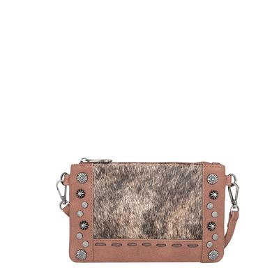 Brown & Metallic Teal Cowhide Wrislet Clutch/Crossbody Handbag