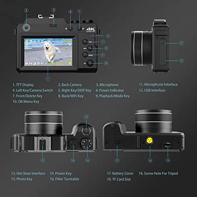G-Anica Digital Camera 4K Camcorder 48MP 3.0 IPS Flip Screen Video Camera  16X Digital Zoom Vlogging Camera for , Compact Camera with 32GB SD  Card and Wide Angle Lens Macro Lens