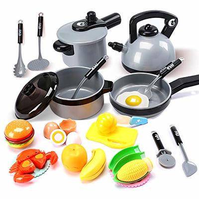 Kids Kitchen Toy Accessories, Kitchen Accessories Set,Pretend Pots Pans Set, Fake Cookware Appliance w/ Cutting Play Food, Utensils, Birthday Gift for