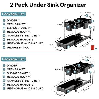 Baffect Under Sink Organizers and Storage, 2 Pack Pull Out Under Bathroom  and Kitchen Cabinet Storage Drawer Organizer, Multi Purpose Sink Organizing