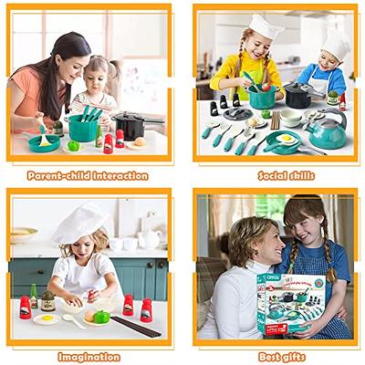Bruvoalon bruvoalon 32pcs kids kitchen toy accessories, toddler pretend  cooking playset with play pots, pans, utensils cookware toys, p