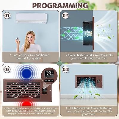 Feekoon 2 Pack Smart Quiet Register Booster Fan, 4'' x 10'' AC Vent Booster  Fan with Intelligent Thermostat Control and Remote Control, Cooling