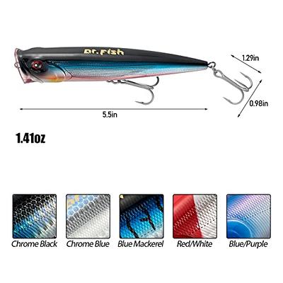 Dr.Fish Topwater Popper Saltwater Fishing Lures, 5-1/2 Inches GT Popper VMC  Treble Hooks Surf Fishing Lures for Stripr Pike Salmon Lures Bass Popper Fishing  Plugs Offshore Blue Stripes, Topwater Lures 