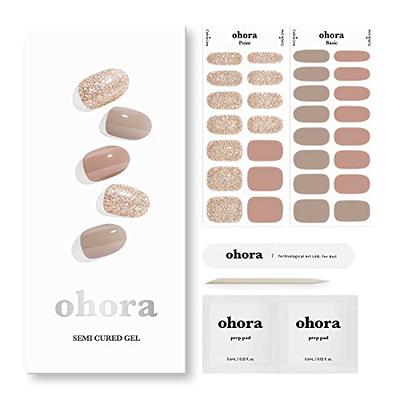 ohora Semi Cured Gel Nail Strips (N Cream Cotton) - Works with Any Nail  Lamps, Salon-Quality, Long Lasting, Easy to Apply & Remove - Includes 2  Prep Pads, Nail File & Wooden