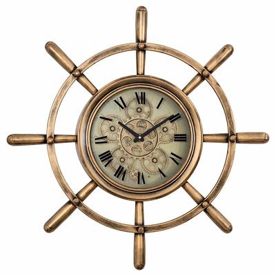 Litton Lane Gold Wood Ship wheel Sail Boat Analog Wall Clock