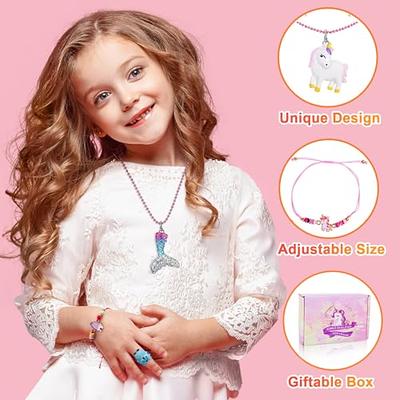 6 Sets Play Jewelry for Little Girls Princess Necklace Bracelet Set  Includes Kid Beaded Necklace Bracelet with 8 Rings for Toddler Christmas  Birthday