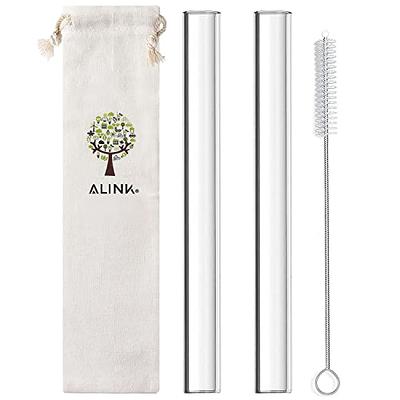 ALINK Glass Smoothie Straws Reusable Clear Bent 9 in x 10 mm Drinking Straws Set of 4 with Cleaning Brush