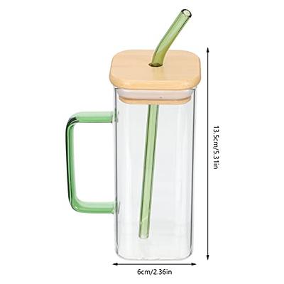 Hemoton Drinking with Bamboo Lid and Set - 13.5Oz(400ml)  Square Cup with Handle, Iced Coffee Glasses (Green): Iced Tea Glasses