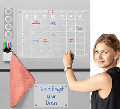 Magnetic Acrylic Calendar for Fridge 17x12 Clear Dry Erase Calendar Board  for Refrigerator Includes 4 Dry Erase Markers and Eraser