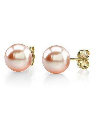 THE PEARL SOURCE 14K Gold 9-10mm Round Peach Freshwater Cultured