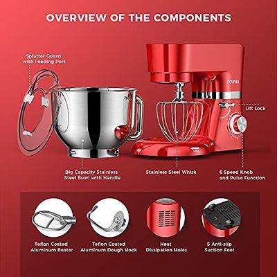 VIVOHOME 6 qt. 6- speed Red 3 in 1 Multifunctional Stand Mixer