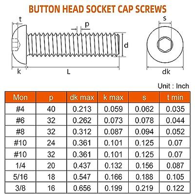 3/8-16 x 1-1/2 Button Head Socket Cap Bolts Screws, Stainless Steel 18-8  (304), Bright Finish, Fully Threaded, Allen Hex Drive, Quantity 10