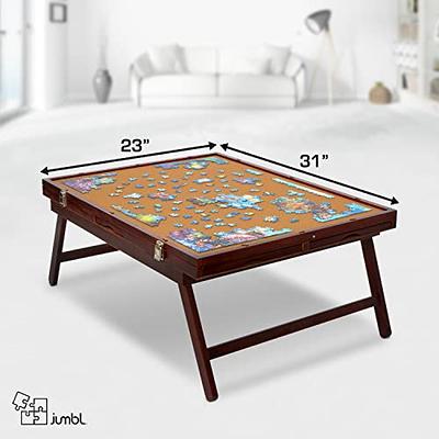 Jumbl 1000-Piece Puzzle Board Rack w/Cover | 23” x 31” Jigsaw Puzzle Table  w/Legs 6 Removable Storage Sorting Drawers | Smooth Plateau Fiberboard Work