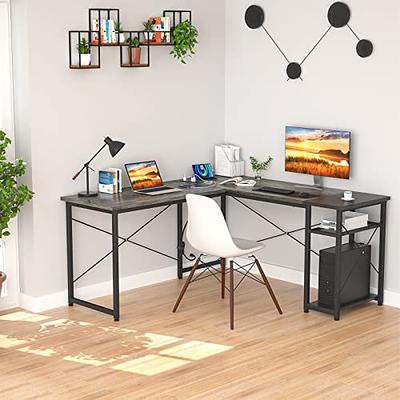 Tbfit L Shaped Desk with Storage Shelves, Reversible Coner, Office Desk for  Small Space,Large Computer Gaming Desk Workstation with Power Outlet,2