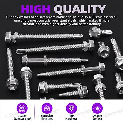 Swpeet 160Pcs 410 Stainless Steel #14 Hex Washer Head Self Drilling Screws  Assortment Kit, Self Drilling Sheet Metal Screws Head Self Tapping Screws  Anti-Rust Metal Screws Set for Metal - Yahoo Shopping