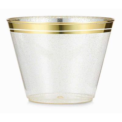 PERFECT SETTINGS 14 oz. 2 Line Gold Rim Gold Glitter Disposable