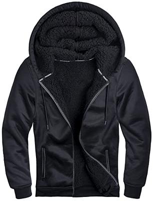 Men's Premium Athletic Soft Sherpa Lined Fleece Zip Up Hoodie Sweater Jacket  (Black,L) 