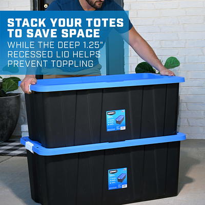 HART 27 Gallon Heavy Duty Latching Plastic Storage Bin Container, Black,  Set of 4