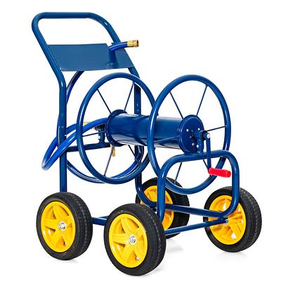 WELLFOR Blue Plastic Garden Hose Reel Cart with Hose Guide - 330ft  Capacity, Manual Operation, Portable Design