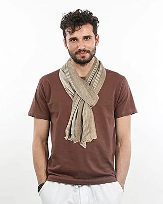 GERINLY Cotton-Linen Scarves Mens Stripe Crinkle Long Scarf