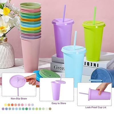 Youngever 7 Sets Plastic Kids Cups with Lids and Straws, 7 Reusable Toddler  Cups with Straws in 7 Coastal Colors