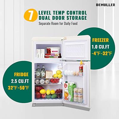 DEMULLER 3.5 CU.FT Mini Fridge with Freezer Compact Retro Refrigerator Dual  Door Handles 7 Temp Adjustable Temp LED Lights Removable Storage Shelves  for Dorm Apartment Office Cream - Yahoo Shopping