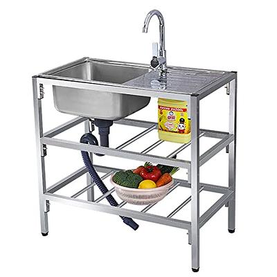 Free Standing Stainless-Steel Single Bowl Commercial Restaurant Kitchen  Sink Set w/Faucet & Drainboard, Prep & Utility Washing Hand Basin  w/Workbench