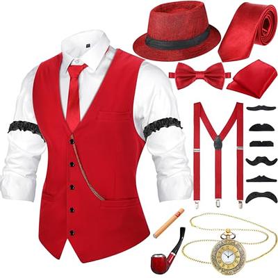 Mens 1920s Great Gatsby Party Cosplay Costume Suit Men Gangster Party Props  Hat Cigar Suspender Pocket Watch Accessories Set - AliExpress