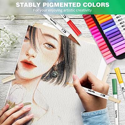 Eglyenlky Colored Markers for Adult Coloring Books, Dual Tip Brush Pens  with 100 Watercolor Brush pen (1-2mm) and Fine Tip Marker (0.4mm) for Kids