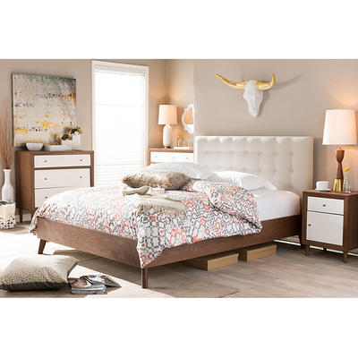 Full Adelaide Retro Modern Fabric Upholstered Platform Bed Light