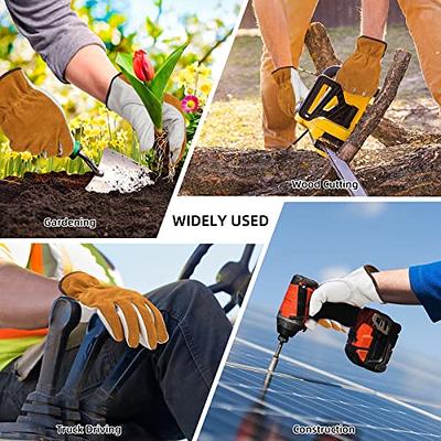 OZERO Leather Work Gloves Flex Grip Tough Cowhide Gardening Glove for Wood Cutting/Construction/Truck Driving/Garden/Yard Working for Men and Women 1