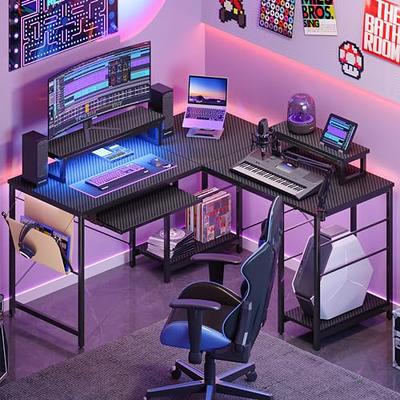  Bestier Gaming Desk with LED Lights, Computer Desk with 4 Tiers  Reversible Shelves, 51.3 Inch Gamer Desk with Side Storage Bag, Hooks and  Height Adjustable Shelf (Black Carbon Fiber) : Home