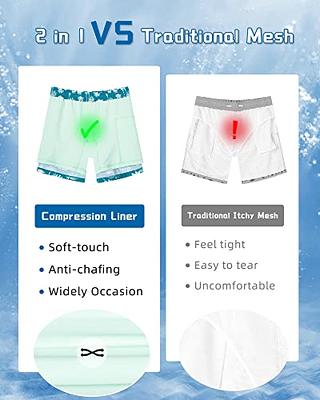 Men's Swim Trunk with Compression Liner Bathing Suit Quick Dry Swim Shorts  with Boxer Brief Liner 