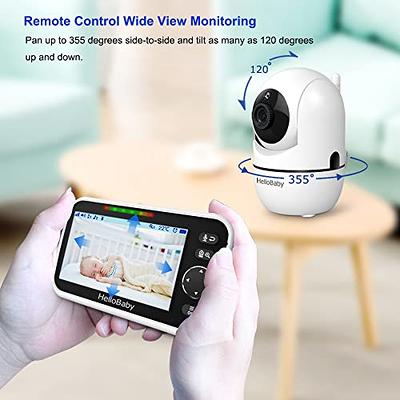 HelloBaby 5'' Baby Monitor with 26-Hour Battery, 2 Cameras Pan-Tilt-Zoom,  1000ft Range Video Audio Baby Monitor No WiFi, VOX, Night Vision, 2-Way