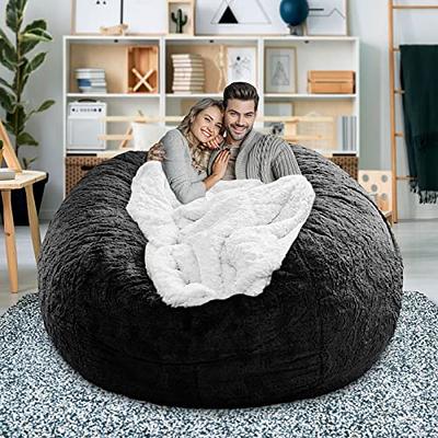 Fluffy Bed Bean Bag Chair Fur Sofa Cover Slipcover Couch Round (Without  Beans )