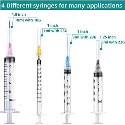 20 Pack Plastic Syringe Luer Lock with Needle - 10ml, 5ml, 3ml