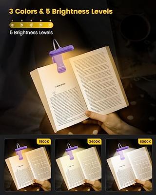 Glocusent Rechargeable LED Book Light - Eye-Caring, 3 Colors, 5 Brightness,  Portable and Lightweight for Reading in Bed